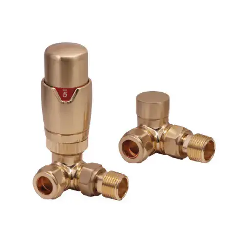 Designer Corner Radiator Valves Pair - Brushed Brass