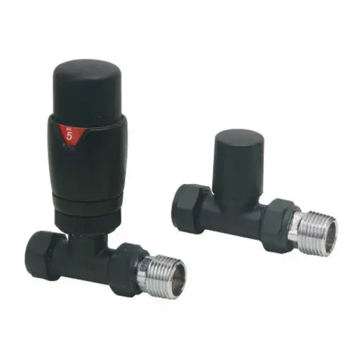 Designer Straight Radiator Valves Pair - Black
