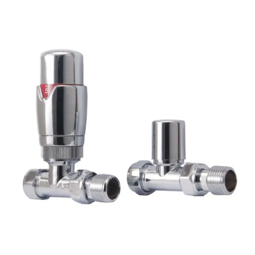 Designer Straight Radiator Valves Pair - Chrome