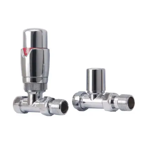Designer Straight Radiator Valves Pair - Chrome