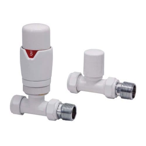 Designer Straight Radiator Valves Pair - White