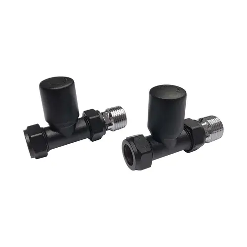 Designer Straight Towel Rail Valves Pair - Black