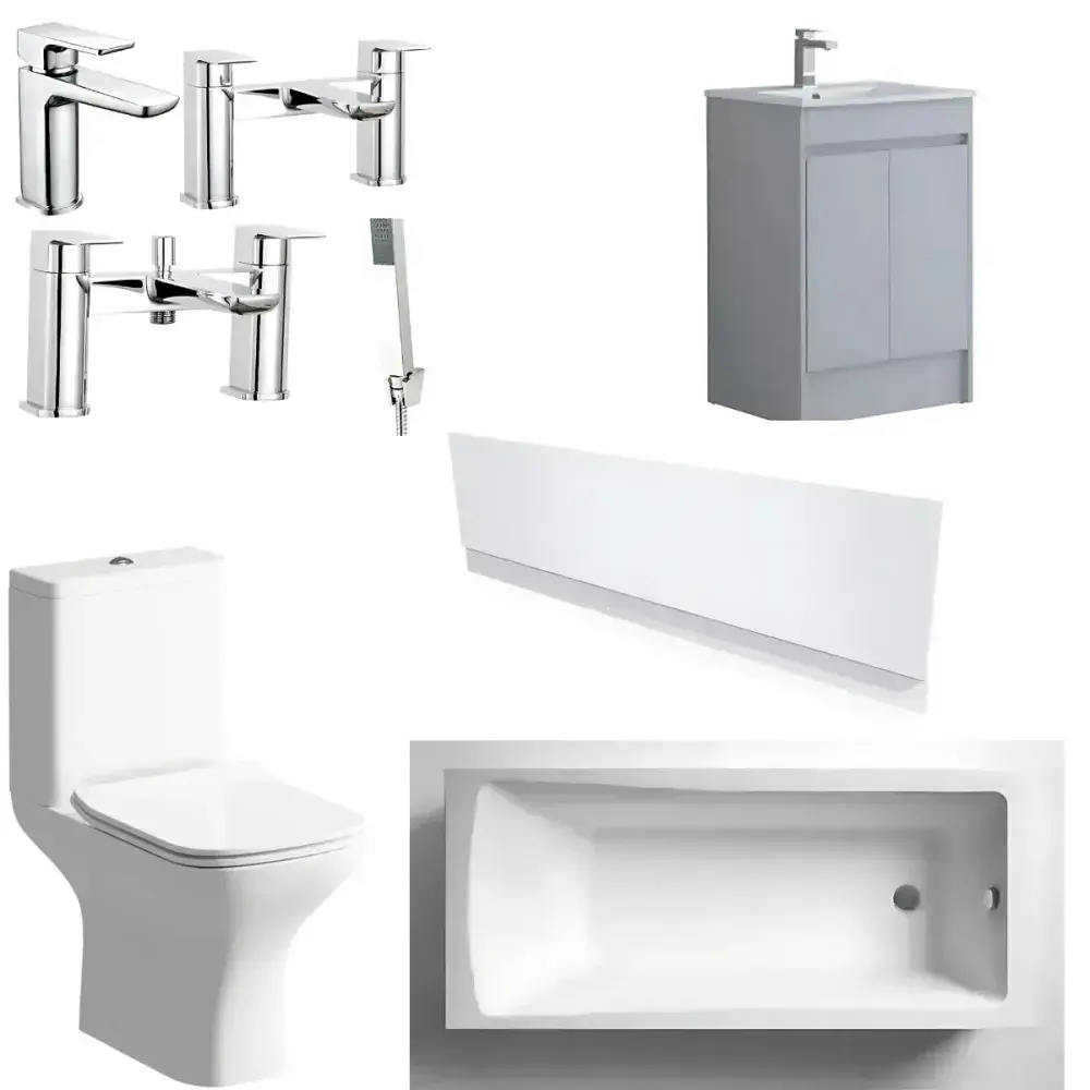 Deva Square Bath Light Grey Vanity Unit Bath Panels Taps Close Coupled ...