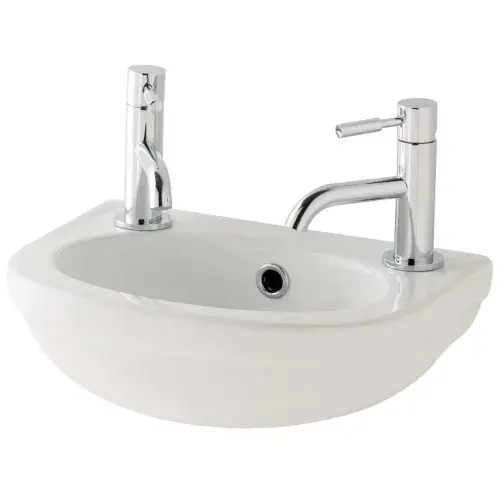 Dura 360mm 2 Tap Hole Ceramic Cloakroom Basin with Overflow & Fixings - White