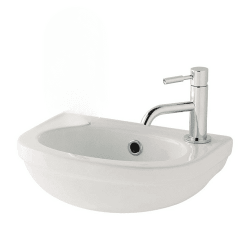 Dura 450 x 280mm 1 Tap Hole Ceramic Cloakroom Basin with Overflow & Fixings - White