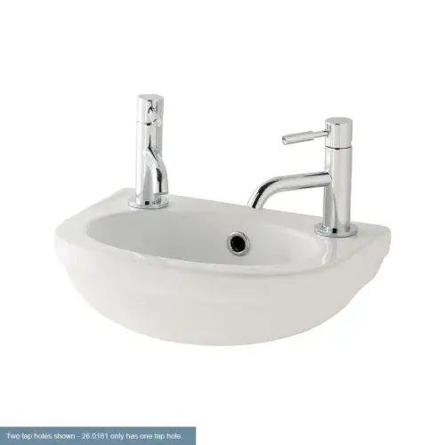 Dura 450 x 280mm 2 Tap Hole Ceramic Cloakroom Basin with Overflow & Fixings - White
