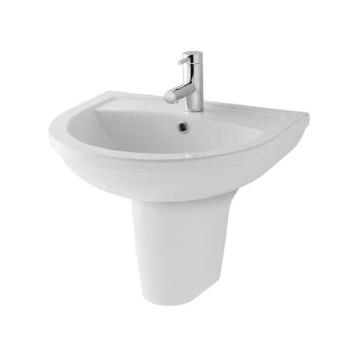 Dura 450mm Basin and Semi Pedestal - White, 1 Tap Hole