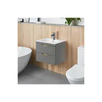 Dust Grey 600 Wall Hung Drawer Unit inc Ceramic Basin, Optional Colour Handles