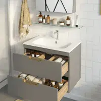 Dust Grey 600 Wall Hung Drawer Unit inc Ceramic Basin, Optional Colour Handles