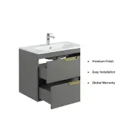 Dust Grey 600 Wall Hung Drawer Unit inc Ceramic Basin, Optional Colour Handles
