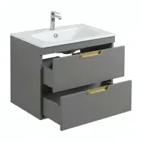 Dust Grey 600 Wall Hung Drawer Unit inc Ceramic Basin, Optional Colour Handles