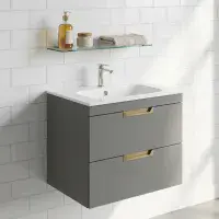 Dust Grey 600 Wall Hung Drawer Unit inc Ceramic Basin, Optional Colour Handles