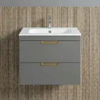 Dust Grey 600 Wall Hung Drawer Unit inc Ceramic Basin, Optional Colour Handles