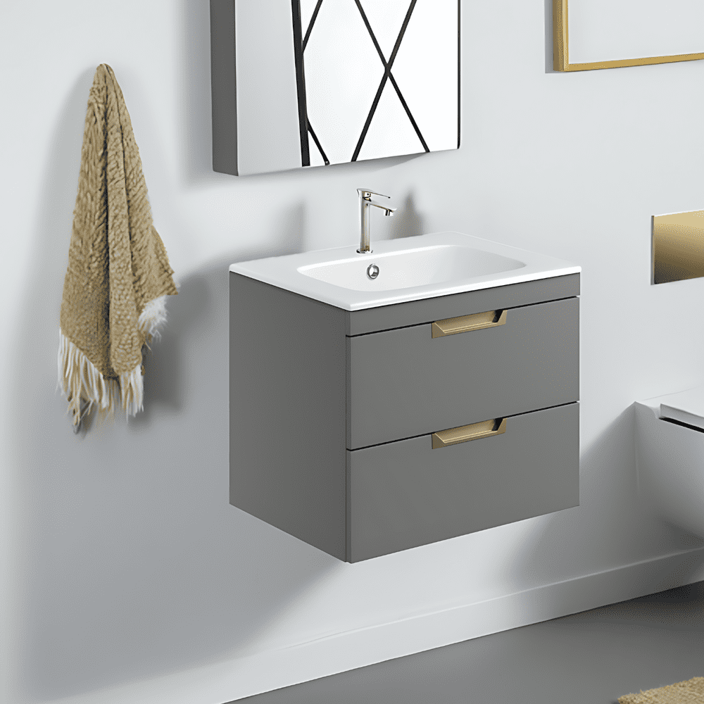 Dust Grey 600 Wall Hung Drawer Unit inc Ceramic Basin Optional Colour ...