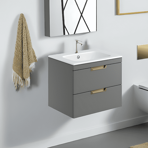 Dust Grey 600 Wall Hung Drawer Unit inc Ceramic Basin, Optional Colour Handles