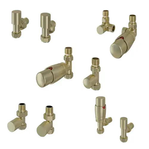 Eastbrook Brushed Brass Radiator Valves - All Styles - Manual & Thermostatic