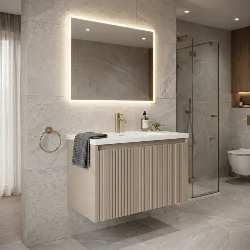Eastbrook Stockton 600mm Fluted Wall Hung Vanity Unit & Basin Cashmere