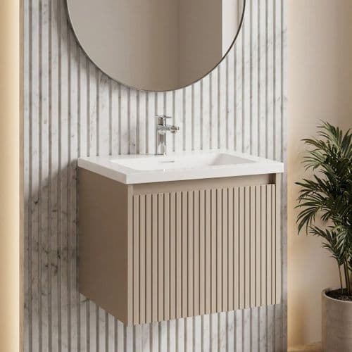 Eastbrook Stockton 600mm Fluted Wall Hung Vanity Unit & Basin in Cashmere