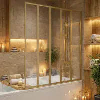 Eastbrook Volente 1250mm 5-Fold Bath Screen - Brushed Brass