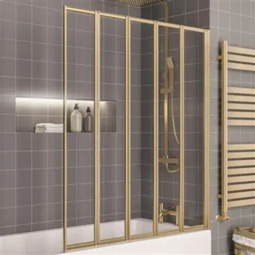 Eastbrook Volente 1250mm 5-Fold Bath Screen - Brushed Brass