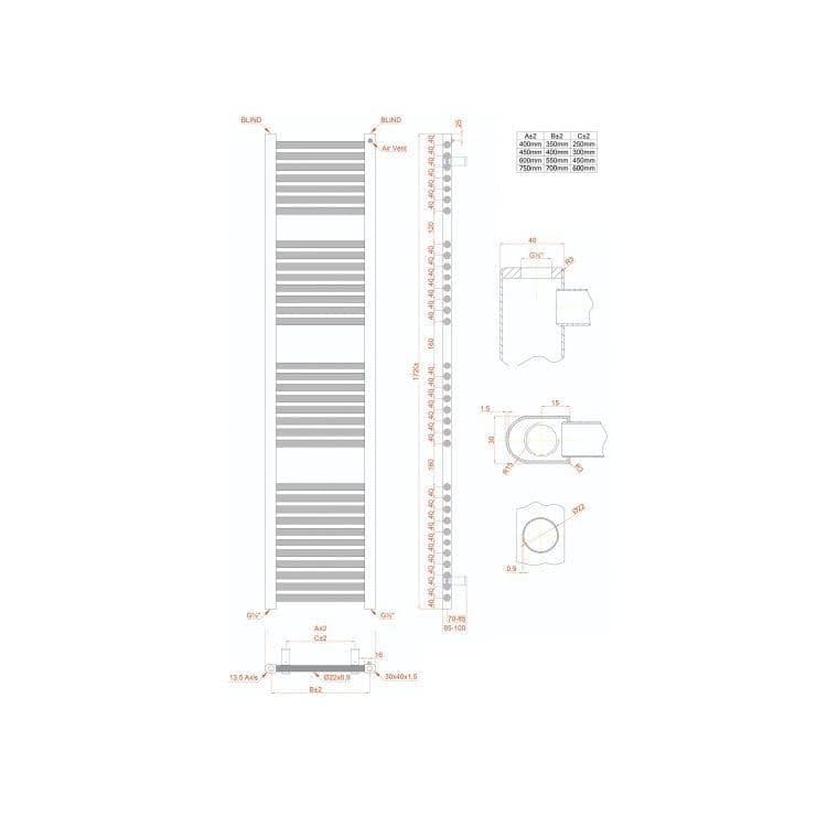 Eastbrook Electric Only Biava Multirail Straight Towel Radiators - Matt White - Various Sizes - 1720mm X 750mm