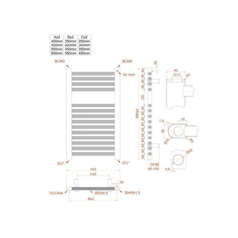Eastbrook Electric Only Biava Multirail Straight Towel Radiators - Matt White - Various Sizes - 688mm X 600mm