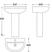 Elettra Basin With Full Pedestal - 550mm Wide - White - 1 or 2 Tap Holes