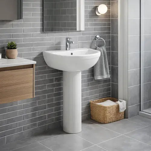Elettra Basin With Full Pedestal - 550mm Wide - White - 1 or 2 Tap Holes