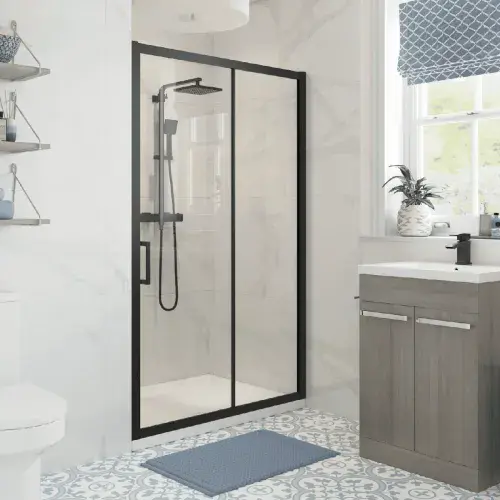 Elite Matt Black 1200mm Sliding Shower Door Shower Enclosure
