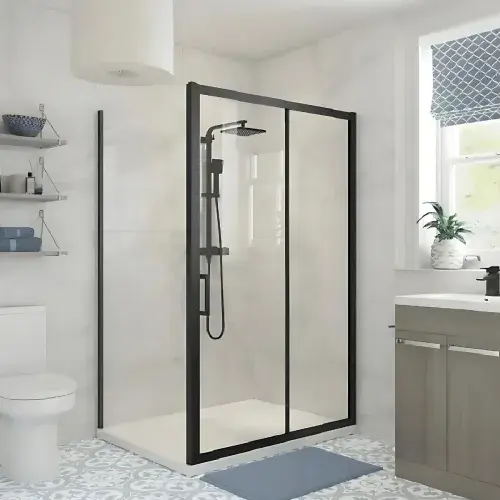 Elite Matt Black 1500mm Sliding Shower Door Shower Enclosure