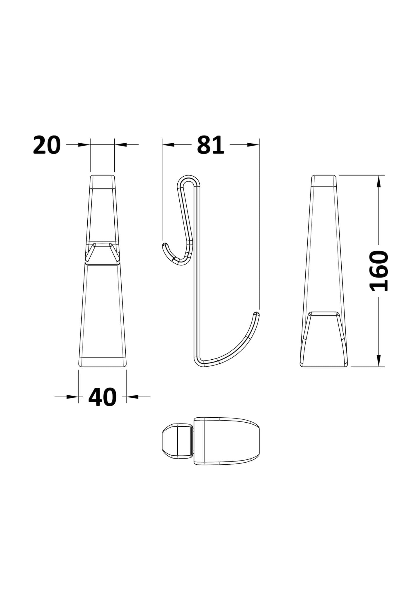Nuie Shower Enclosure Hook For Showers Without Frames | Smoked Black | Plastic | 35mm X 115mm X 75mm