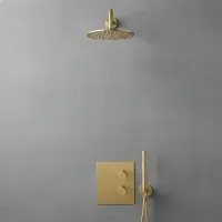Encore Brushed Brass BIV Shower Pack - Round Head, Handset & Diamond Cross Hatch Valve Handles