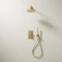 Encore Brushed Brass BIV Shower Pack - Round Head, Handset & Diamond Cross Hatch Valve Handles