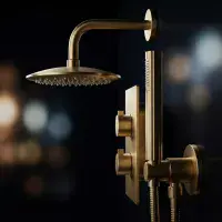Encore Brushed Brass BIV Shower Pack - Round Head, Handset & Diamond Cross Hatch Valve Handles