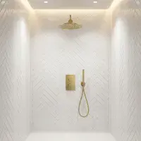 Encore Brushed Brass BIV Shower Pack - Round Head, Handset & Diamond Cross Hatch Valve Handles