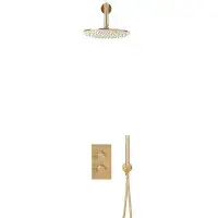 Encore Brushed Brass BIV Shower Pack - Round Head, Handset & Diamond Cross Hatch Valve Handles