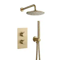 Encore Brushed Brass BIV Shower Pack - Round Head, Handset & Diamond Cross Hatch Valve Handles