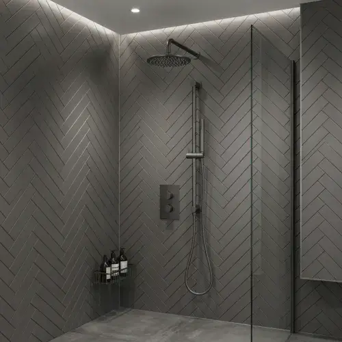 Encore Gunmetal BIV Shower Pack, Concealed Shower Valve Round Riser and Heads