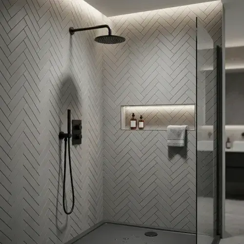 Encore Matt Black BIV Shower Pack - Concealed Thermostatic Valve & Dual Heads