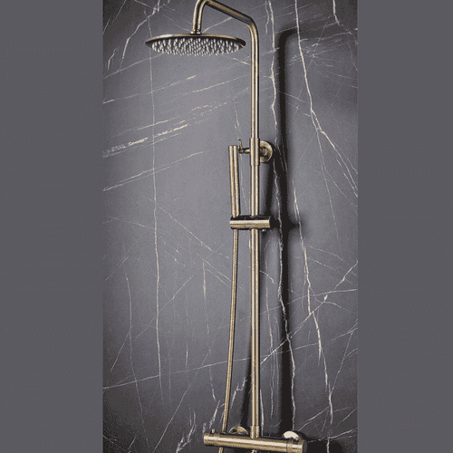 Encore Round Rigid Riser Thermostatic Shower Kit - Brushed Brass