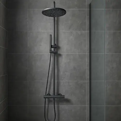 Encore Round Rigid Riser Thermostatic Shower Kit - Gunmetal