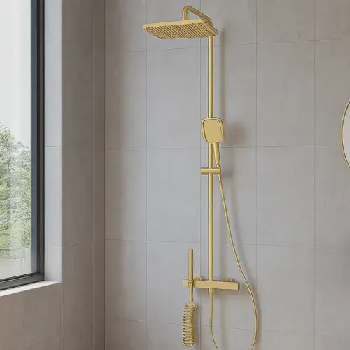 Exposed Thermostatic Shelf Shower set - Brushed Brass