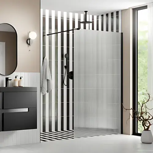 Fluted Black 1000mm Walk in Shower Screen, Optional Side Panel
