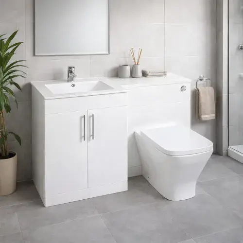 Frontline 1100mm Gloss White Bathroom Furniture Suite with Basin & Back to Wall Toilet