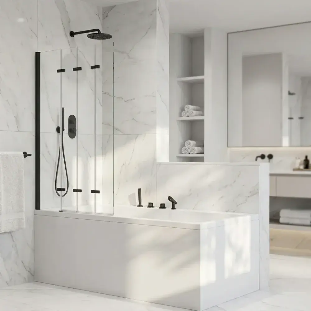 Frontline Aquaglass 4-Fold Bath Screen | Folding Shower Screen | Matt Black