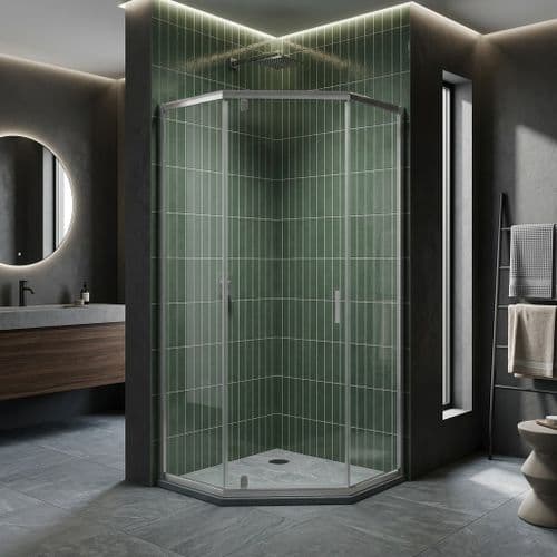 Frontline Aquaglass Purity Hinged Door Pentagonal Enclosure - Chrome - Various Sizes