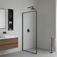 Frontline Aquaglass Velar Black Clear Walk In Shower Panel