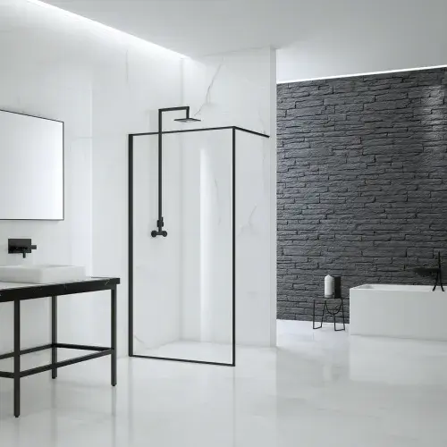 Frontline Aquaglass Velar Black Clear Walk In Shower Panel