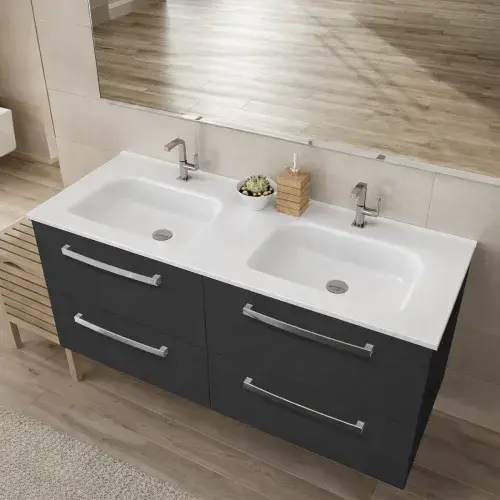 Frontline Aquatrend Furniture 1200mm Wall Hung Vanity Unit & 2 Basin with 4 Drawers, Various Colours