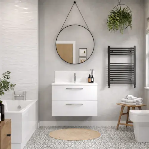 Frontline Aquatrend Furniture 800mm Wall Hung Vanity Unit & Basin with 2 Drawers, Various Colours